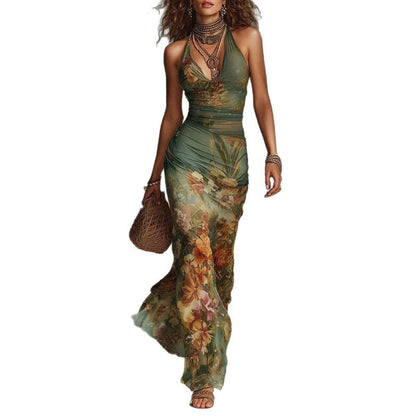 Robe longue dos nu à fleurs pour femme – Robe d'été sexy à lacets pour les vacances