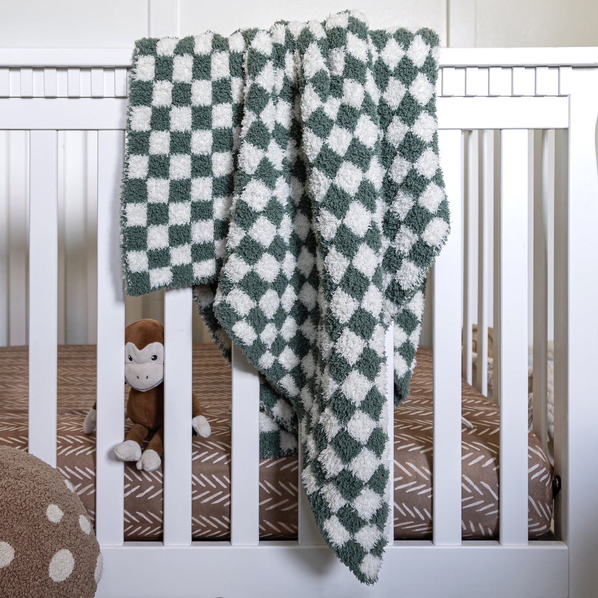 Couverture bébé imprimée à carreaux Vert Forêt et Souffle de Bébé