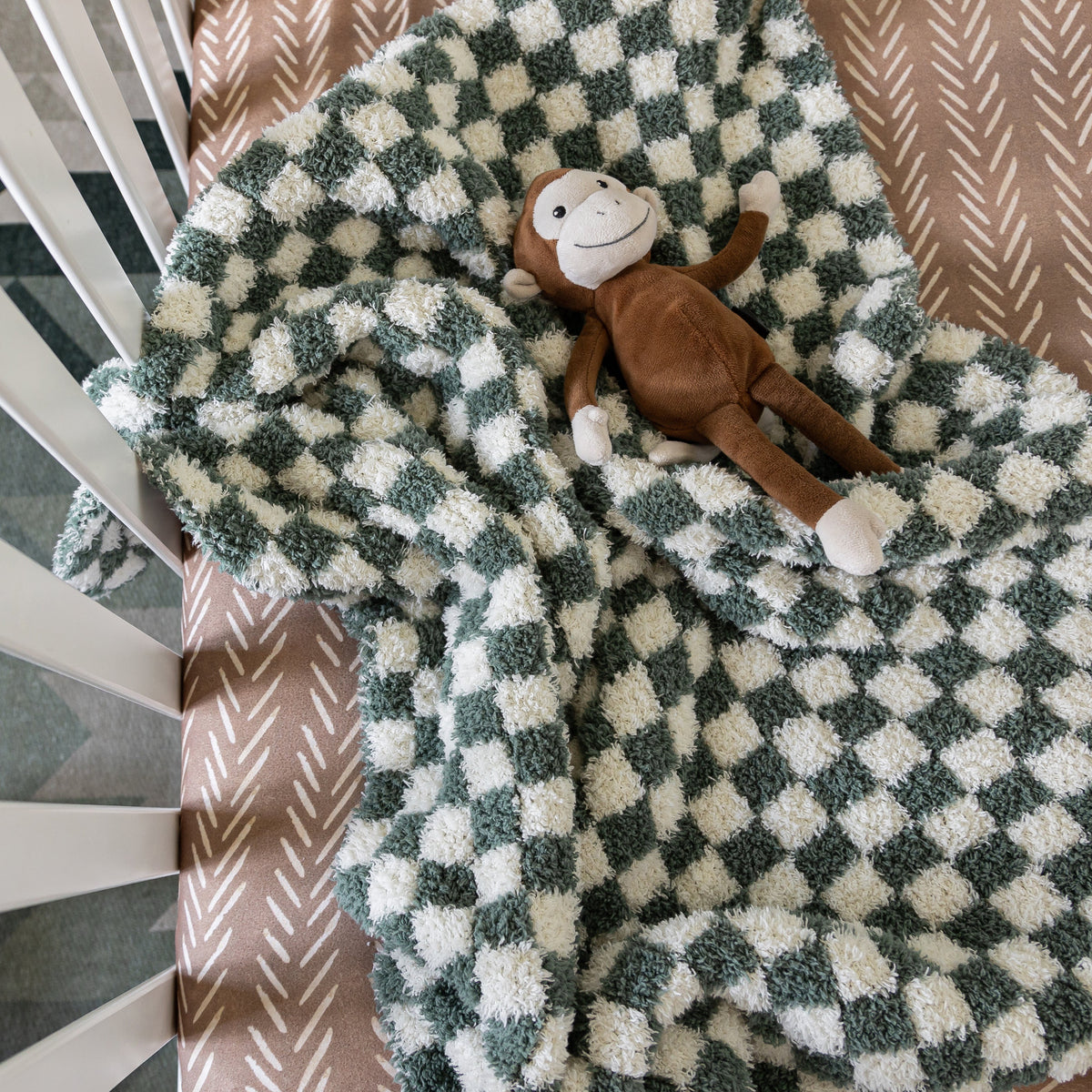 Couverture bébé imprimée à carreaux Vert Forêt et Souffle de Bébé