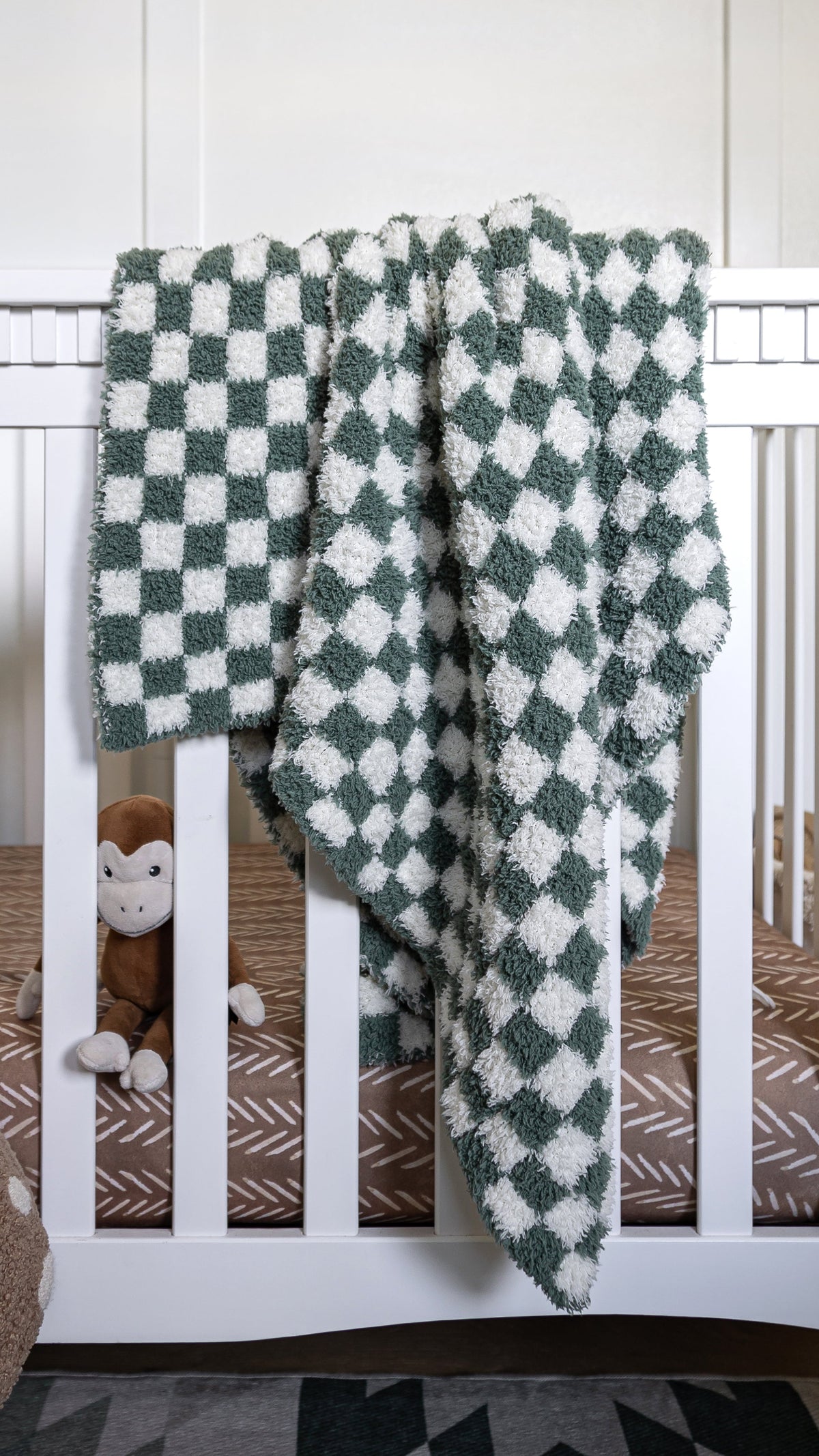 Couverture bébé imprimée à carreaux Vert Forêt et Souffle de Bébé