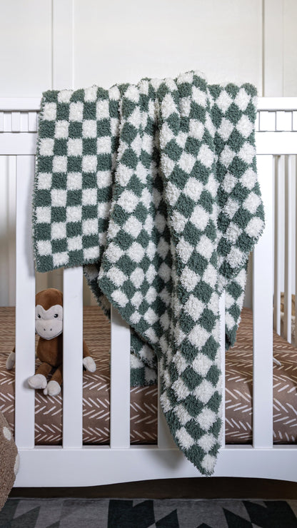 Couverture bébé imprimée à carreaux Vert Forêt et Souffle de Bébé