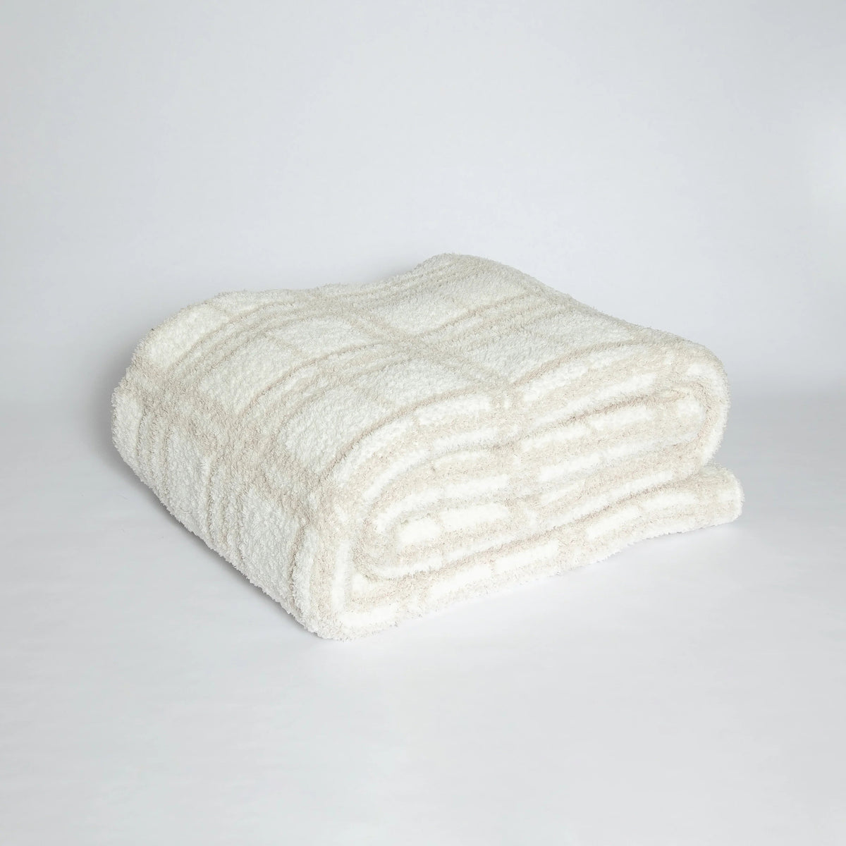 Grand jeté en plaid beige rougissant et blanc