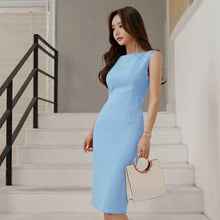 Robe d'été de bureau pour femme | Robe fourreau sans manches longueur genou