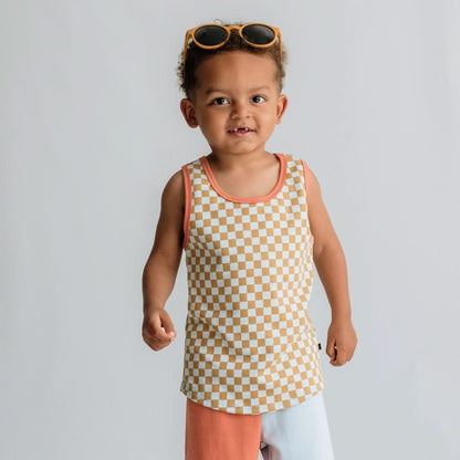 Kids' Bamboo Racerback Tank | Blue Checkers