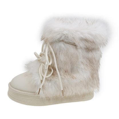 Bottes de neige doublées de polaire pour femme – Bottes d'hiver chaudes à semelle épaisse et rehaussantes