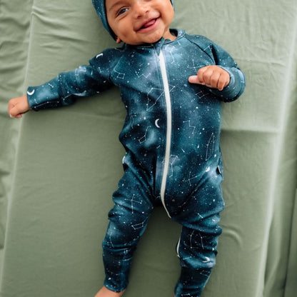 Bamboo Baby Zipper Footed Bodysuit | Night Sky