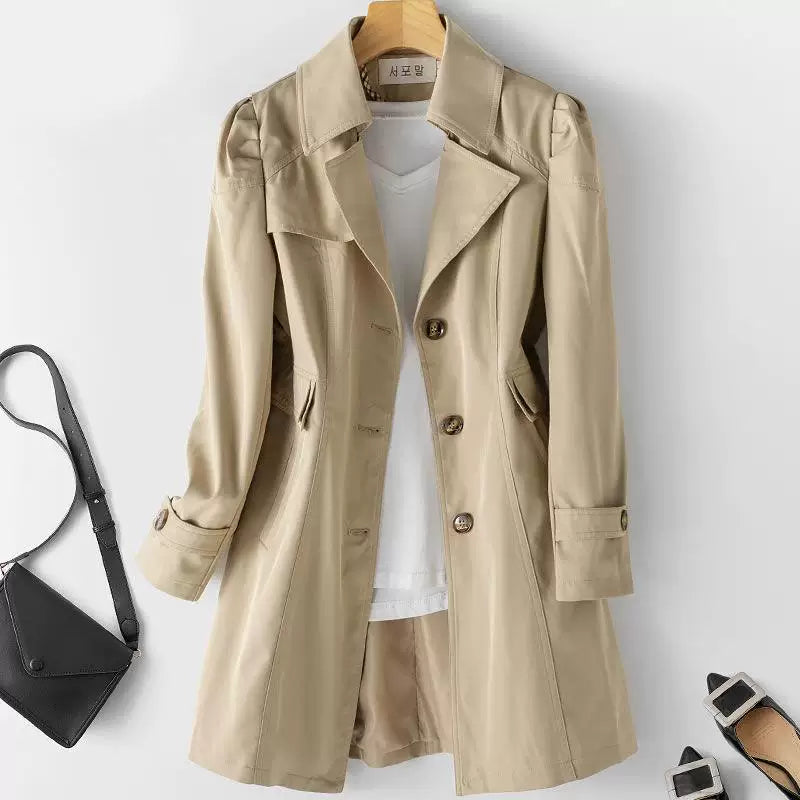 Coupe-vent mi-long cintré pour femme style européen et américain