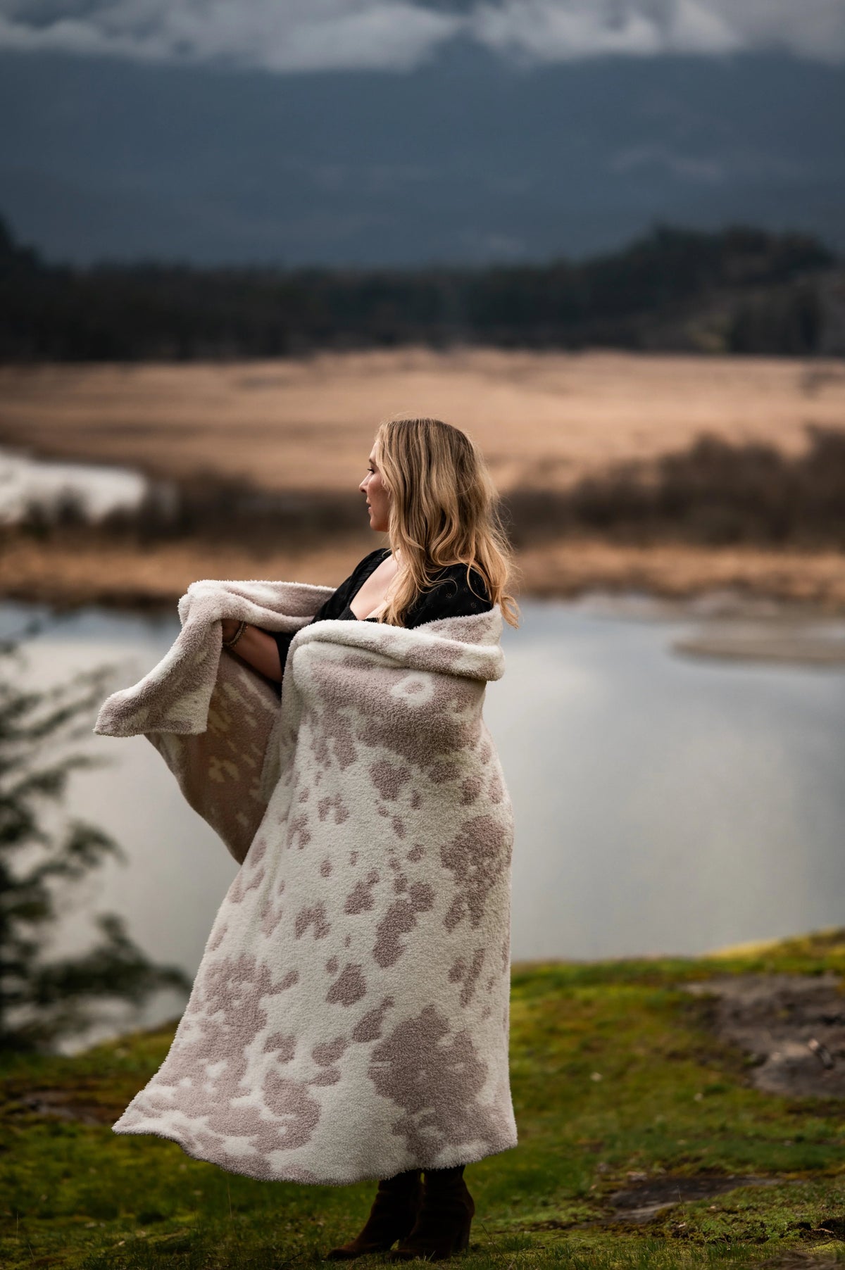 Blushing Beige & White Cow Print Extended Throw