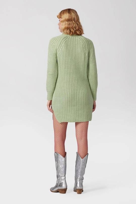 Mini-robe pull en maille col roulé avec fentes latérales - Menthe