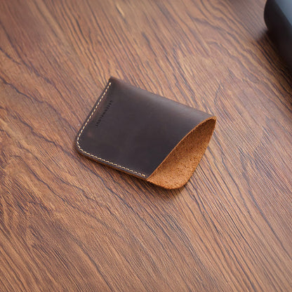 Porte-cartes minimaliste en cuir véritable | Portefeuille fin en cuir fait main