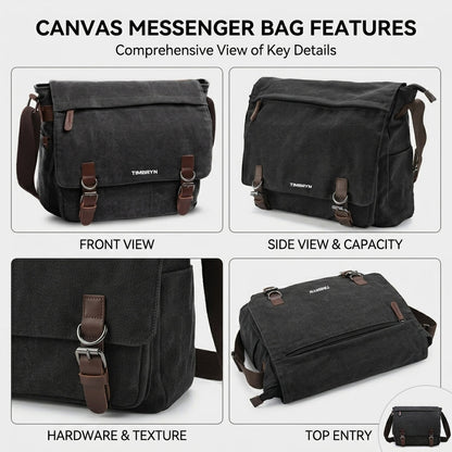 Premium Canvas & Leather Messenger Bag  | Vintage Crossbody Satchel