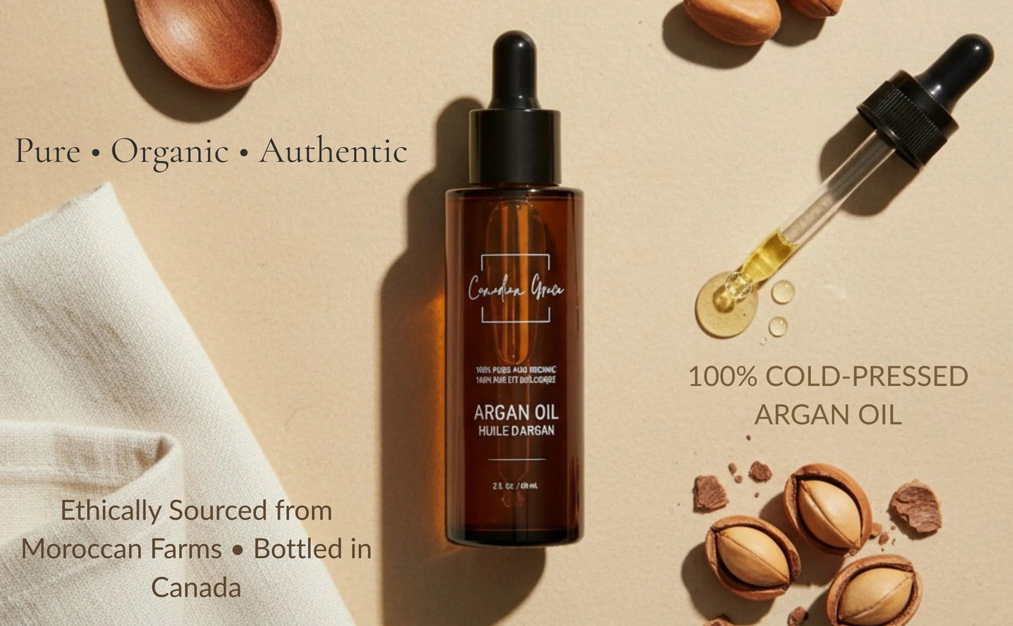Huile d'Argan 100% Biologique - Pour Peaux Sèches, Tiraillées et Déshydratées + Cheveux Secs et Sujets aux Frisotis