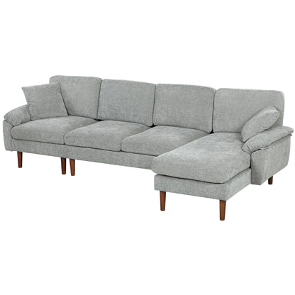Grey L-Shape Sectional Sofa – Modern Reversible Chaise Couch with Pillows & Wooden Legs (United States & Canada Delivery Only)
