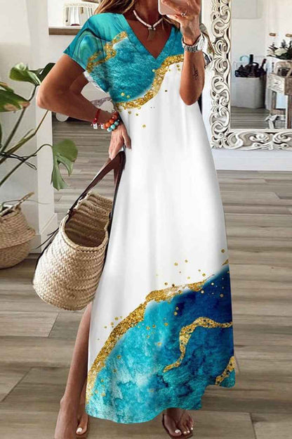 Robe d’été élégante à impression 3D pour femme – Robe mi-longue tendance à fente