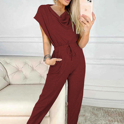 Waist-controlled Lace-up Casual Straight-leg Sleeveless Jumpsuit