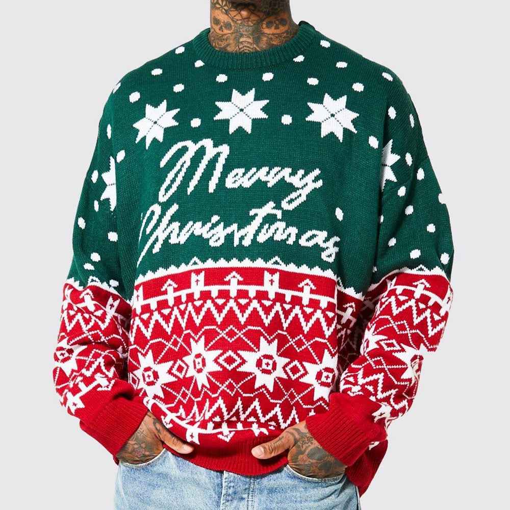Pull de Noël à col rond pour homme – Pull en tricot coupe ample pour l'automne et l'hiver