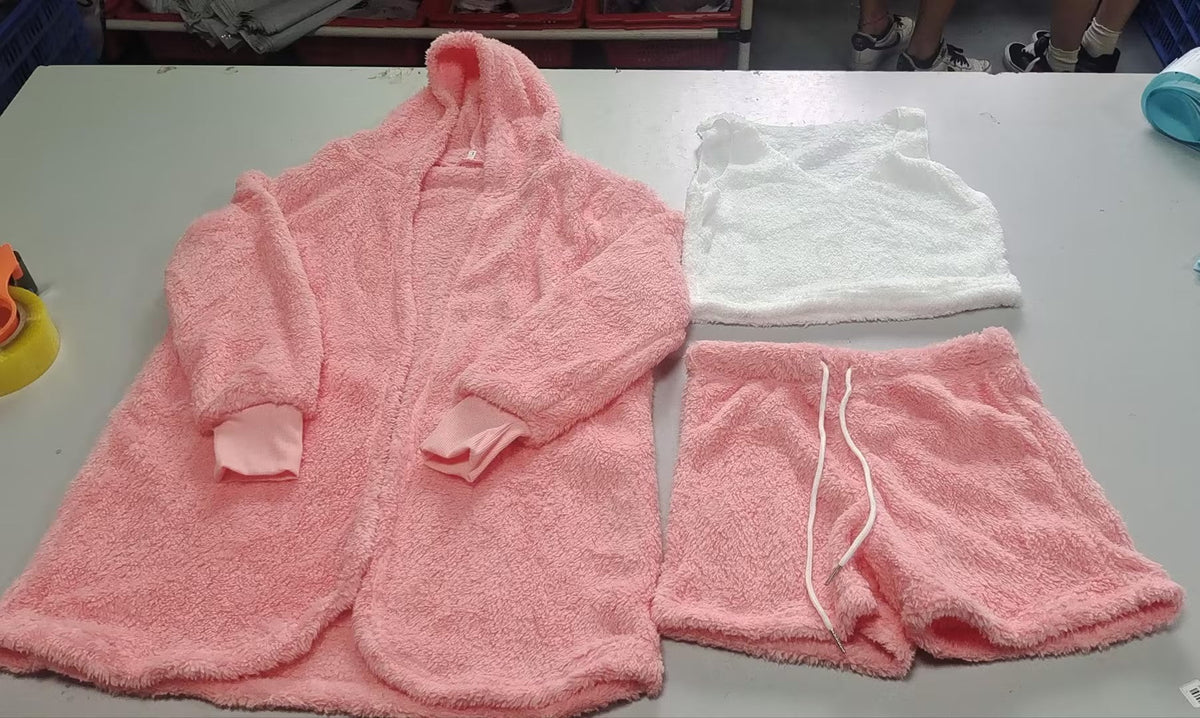Ensemble pyjama 3 pièces femme avec débardeur court à manches longues et short à cordon de serrage