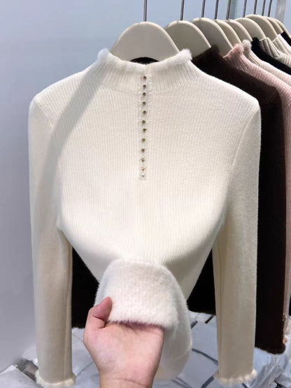 Haut thermique à col montant doublé de polaire pour femme – Pull oversize une pièce pour l'automne et l'hiver