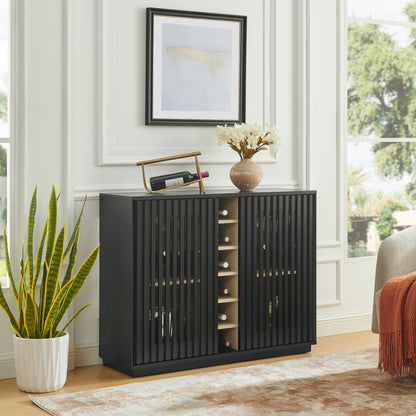 Mid Century Modern Fluted Hollowed Out Liquor Cabinet, Buffet Cabinet With Wine Glass Holder & Wine Rack, Storage Cabinet For Living Room, Entryway, Hallway, Dining Room, Kitchen (United States Delivery Only)