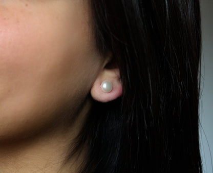 White Pearl Stud Earrings 6.5-7mm
