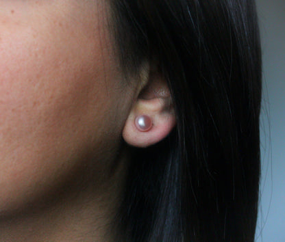 Peach Pink Pearl Stud Earrings 8mm