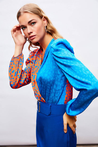 Body croisé en soie à motifs - Bleu et orange