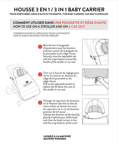 Housse multifonction 3-en-1 pour siège auto, poussette et porte-bébé, coloris blanc cassé