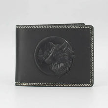 Portefeuille Bifold pour Homme en Cuir de Vachette avec Motif Loup Embossé