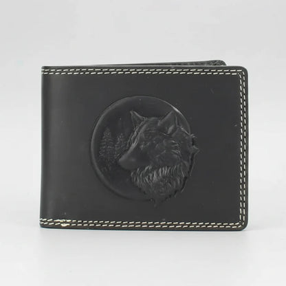 Men’s Cow Leather Wolf Embossed Bifold Wallet
