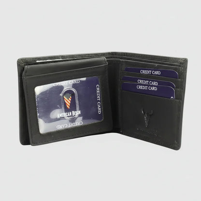 Men’s Cow Leather Wolf Embossed Bifold Wallet