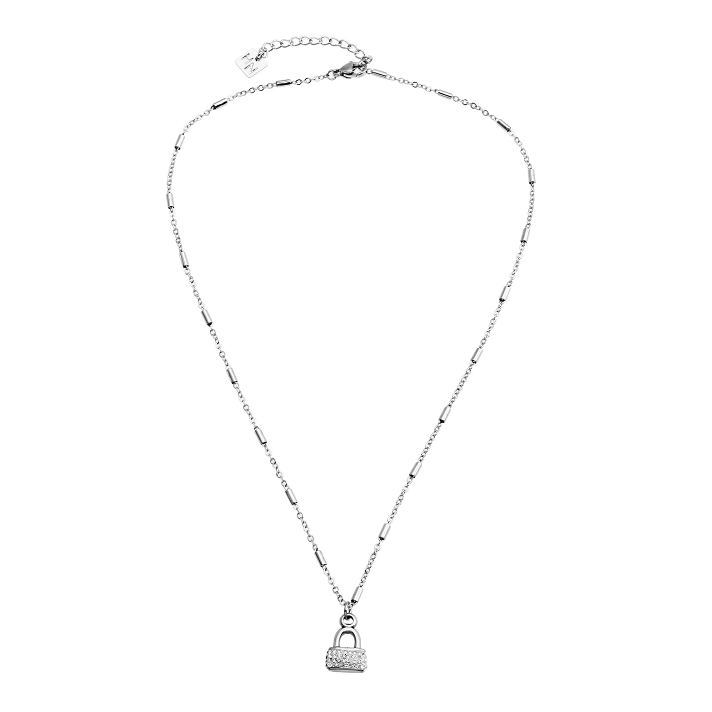 Collier chaîne à billes ABENI avec pendentif cadenas pavé en zircone en argent