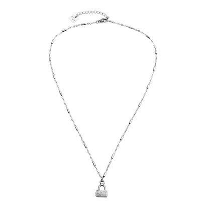 Collier chaîne à billes ABENI avec pendentif cadenas pavé en zircone en argent