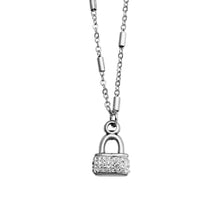 ABENI Tube Bead Chain Necklace with a Pavé Zirconia Pad Lock Pendant in Silver