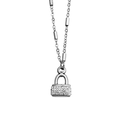 Collier chaîne à billes ABENI avec pendentif cadenas pavé en zircone en argent