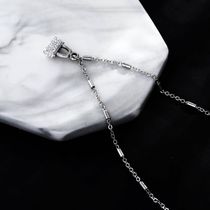 Collier chaîne à billes ABENI avec pendentif cadenas pavé en zircone en argent