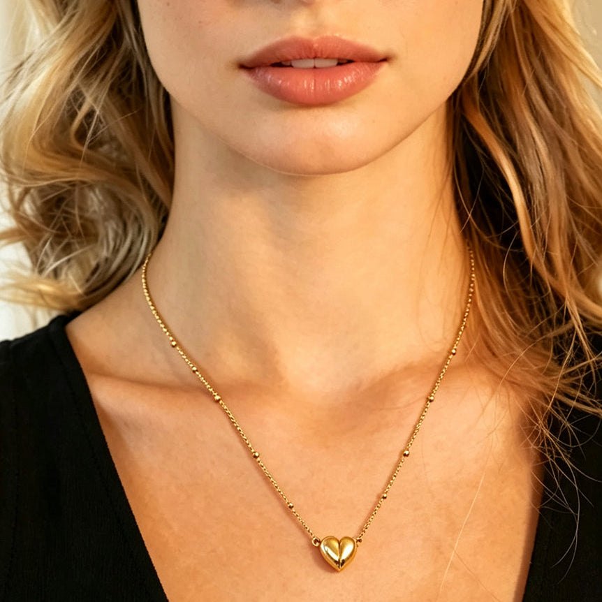 ABNA Gold : Collier de perles « Together Forever » – Mini pendentif aimanté cœur séparable