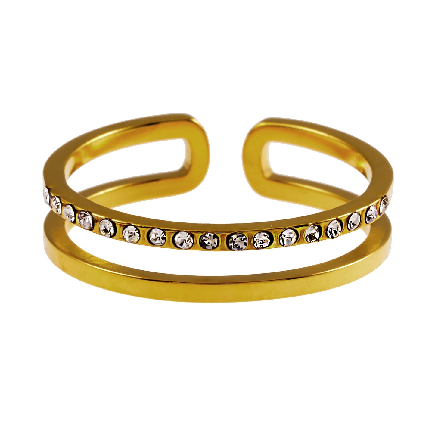 AIZA : Bague Double Jonc en Zirconia Pavé & Surfaces Contrastantes Lisses