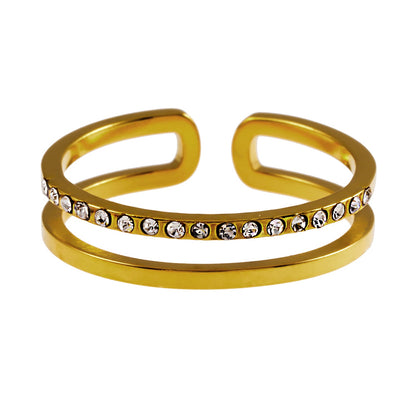 AIZA : Bague Double Jonc en Zirconia Pavé & Surfaces Contrastantes Lisses