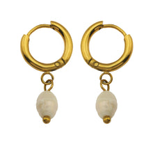 ALEX Gold: Mini Hoop Earrings with Natural Freshwater Pearl Charm – Elegance in Every Detail