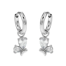 ALEXANDER White Gold (Silver Toned): Vintage Inspired Hoops with Abstract Zirconia Charms