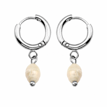 ALEX Silver (White Gold): Mini Hoop Earrings with Natural Freshwater Pearl Charm – Elegance in Every Detail