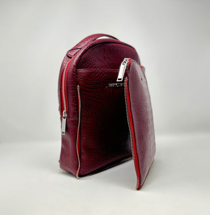 Sac à dos en cuir rouge bordeaux croco, Alice