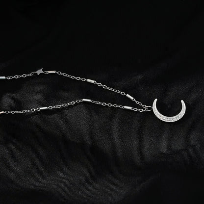 ALMERIA Argent (Or Blanc) : Magie Céleste - Collier Étoile et Croissant de Lune serti de Zircons