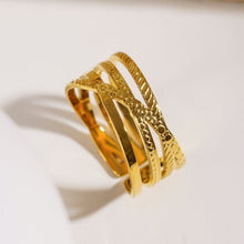 ALOIS: Cross Over Multi Stacked Textured Gold Ring