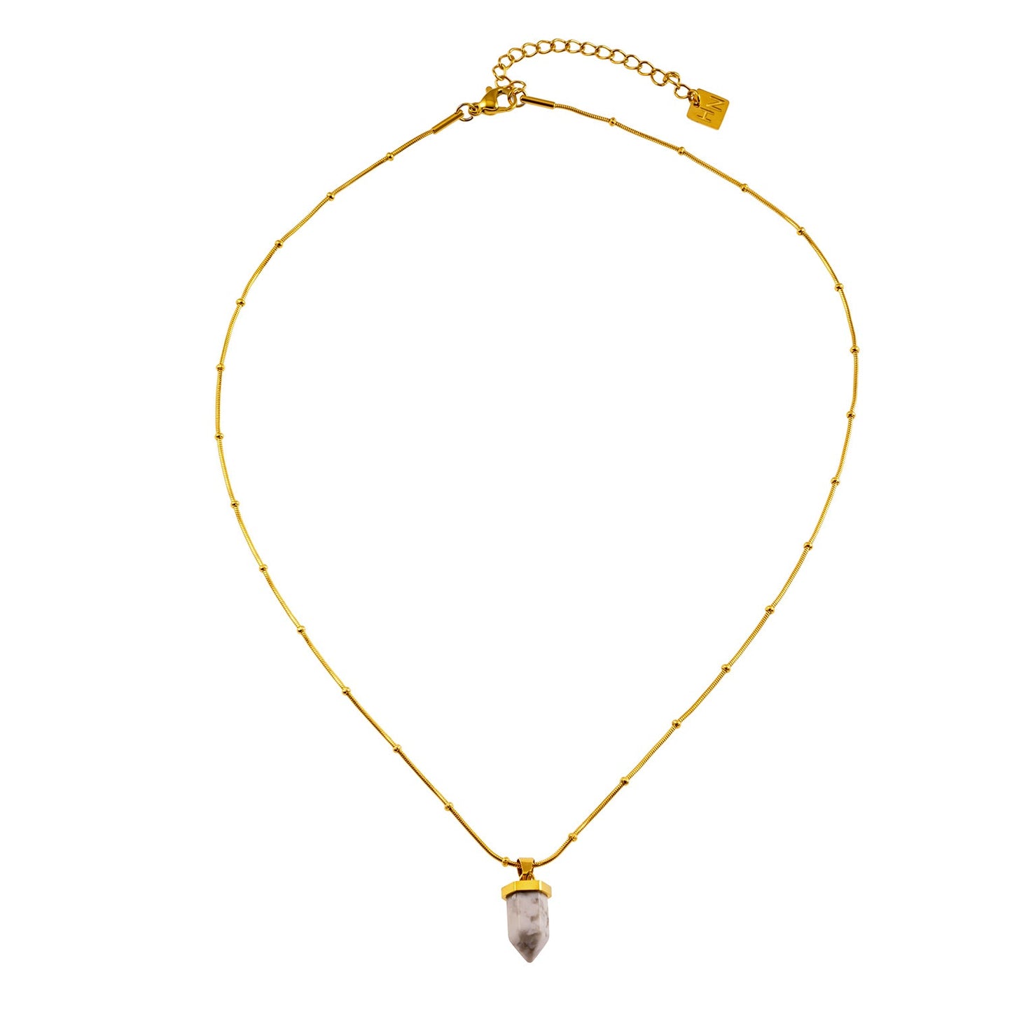 AMELIE : Collier avec pendentif en pierre de turquoise blanche et chaîne perlée texturée peau de serpent
