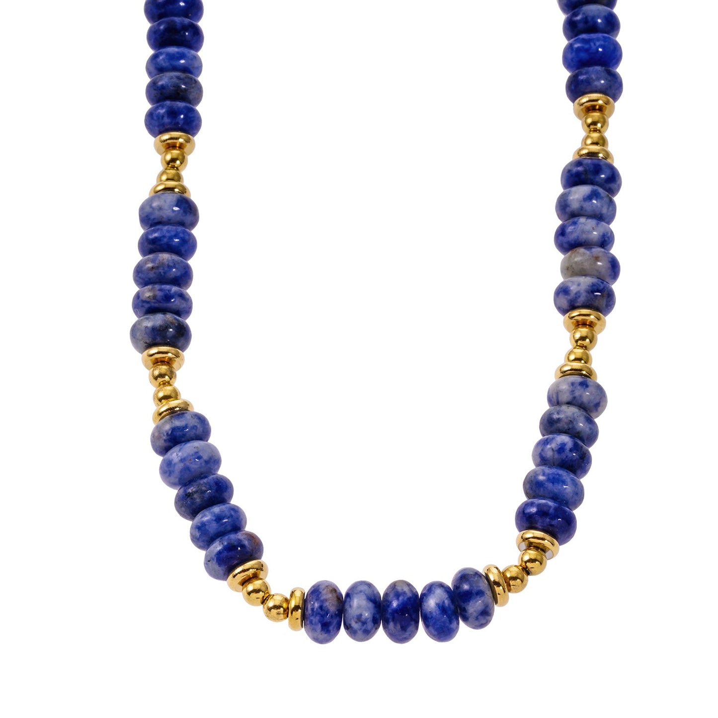 ANJA : Collier chaîne bohème moderne en sodalite et perles dorées