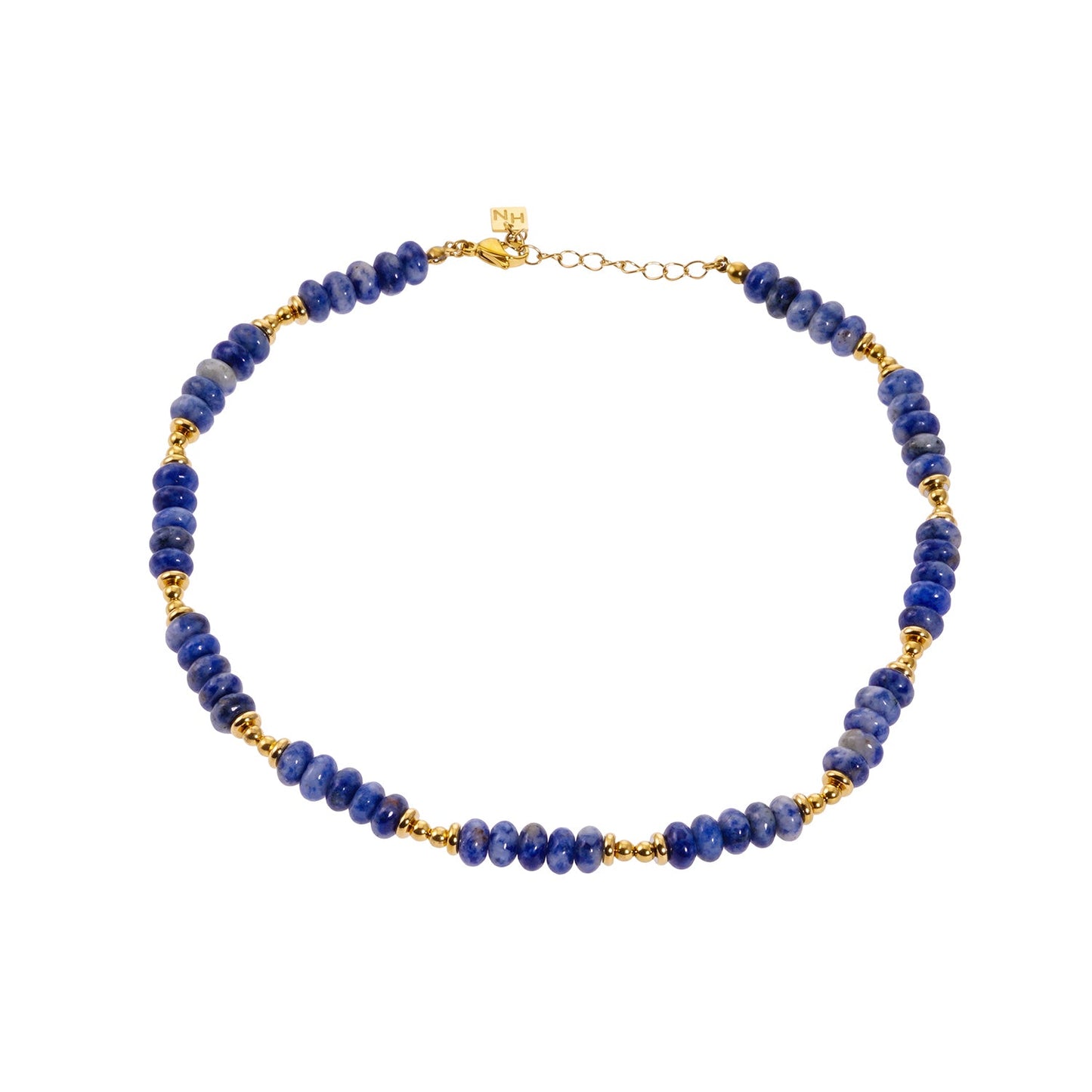 ANJA : Collier chaîne bohème moderne en sodalite et perles dorées