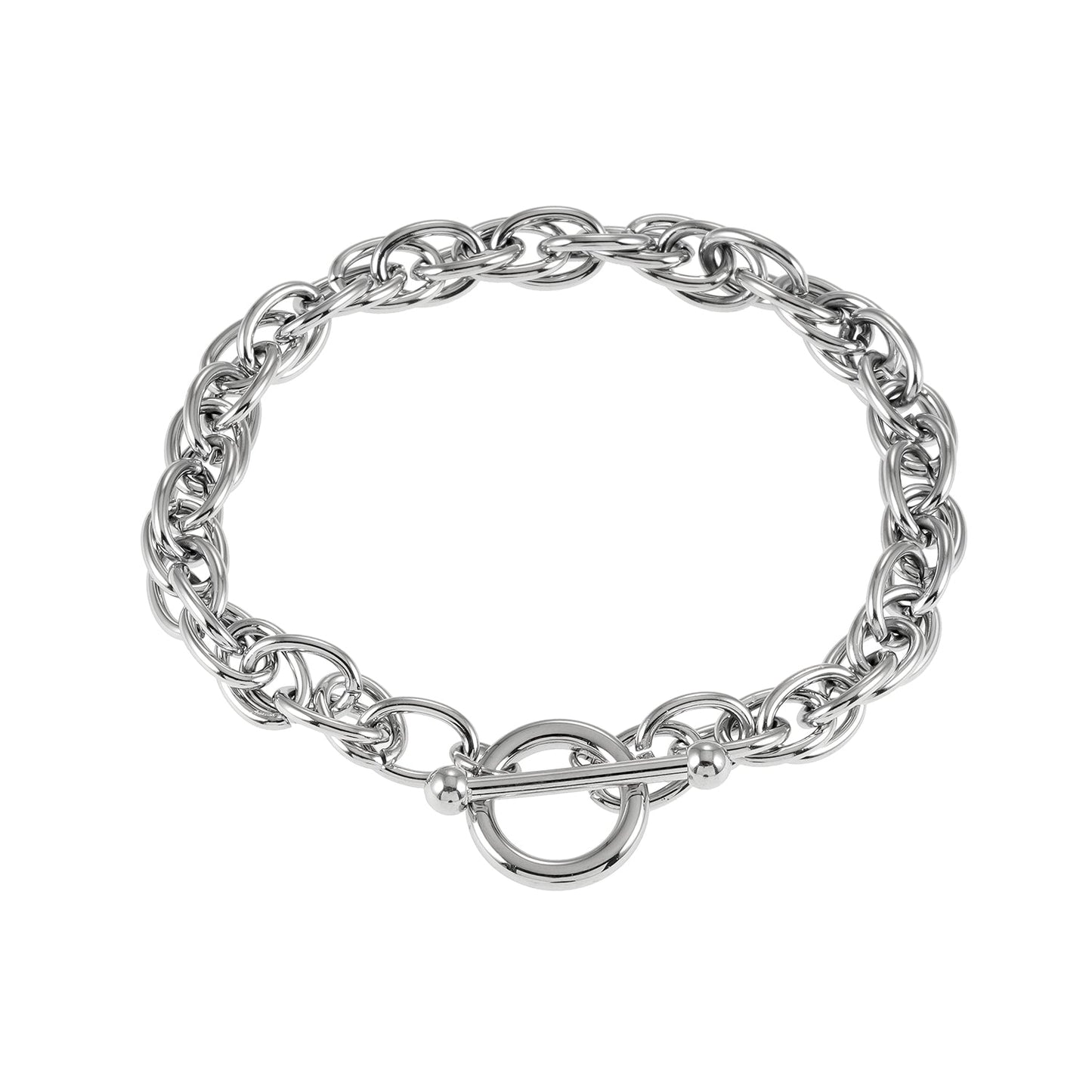 ARDA Argent (Or blanc) : Bracelet multimaillons épais et sophistiqué avec cercle et fermoir en T
