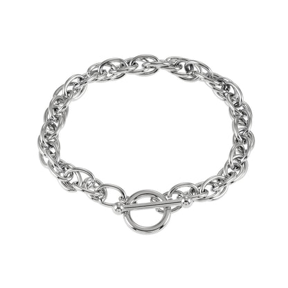 ARDA Argent (Or blanc) : Bracelet multimaillons épais et sophistiqué avec cercle et fermoir en T
