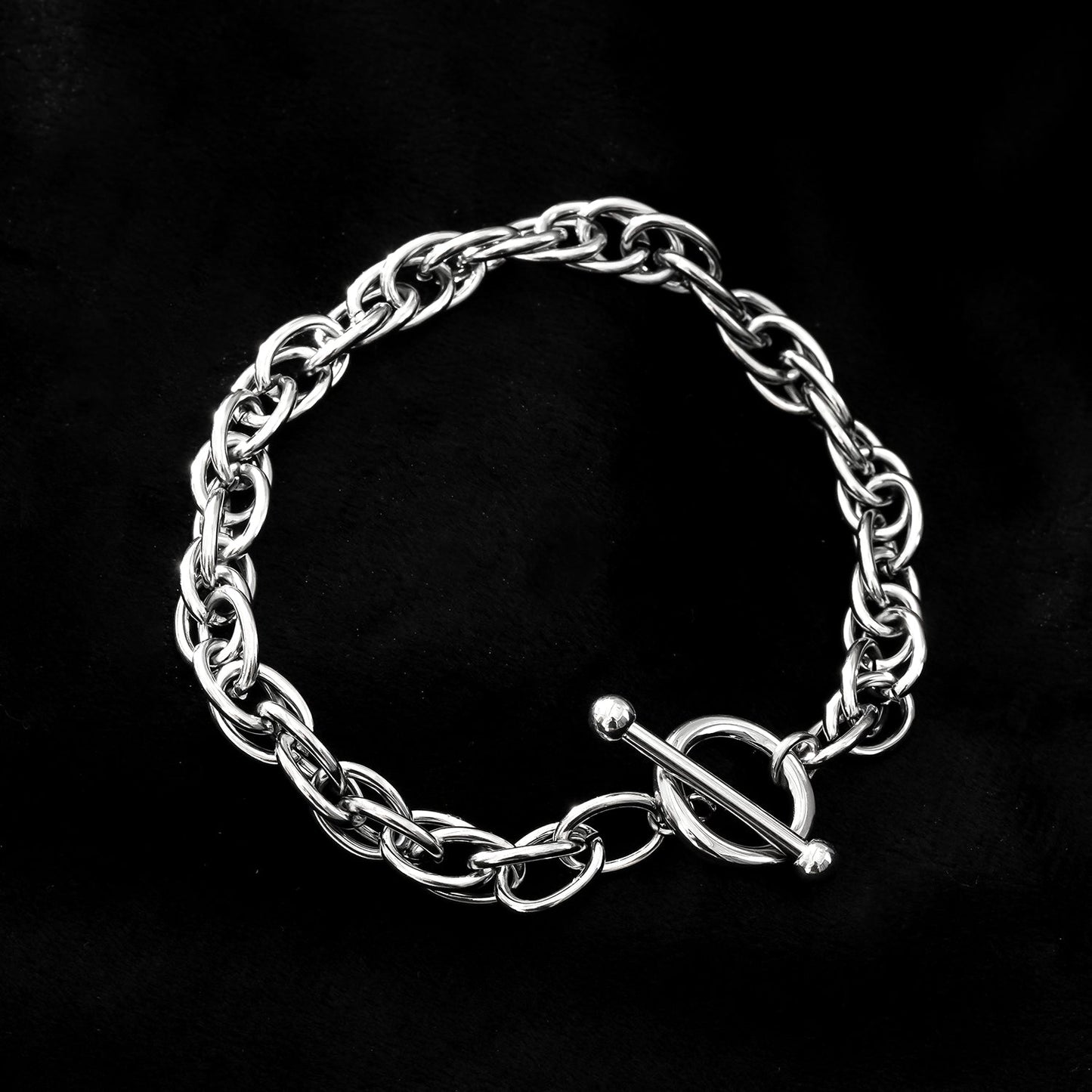 ARDA Argent (Or blanc) : Bracelet multimaillons épais et sophistiqué avec cercle et fermoir en T